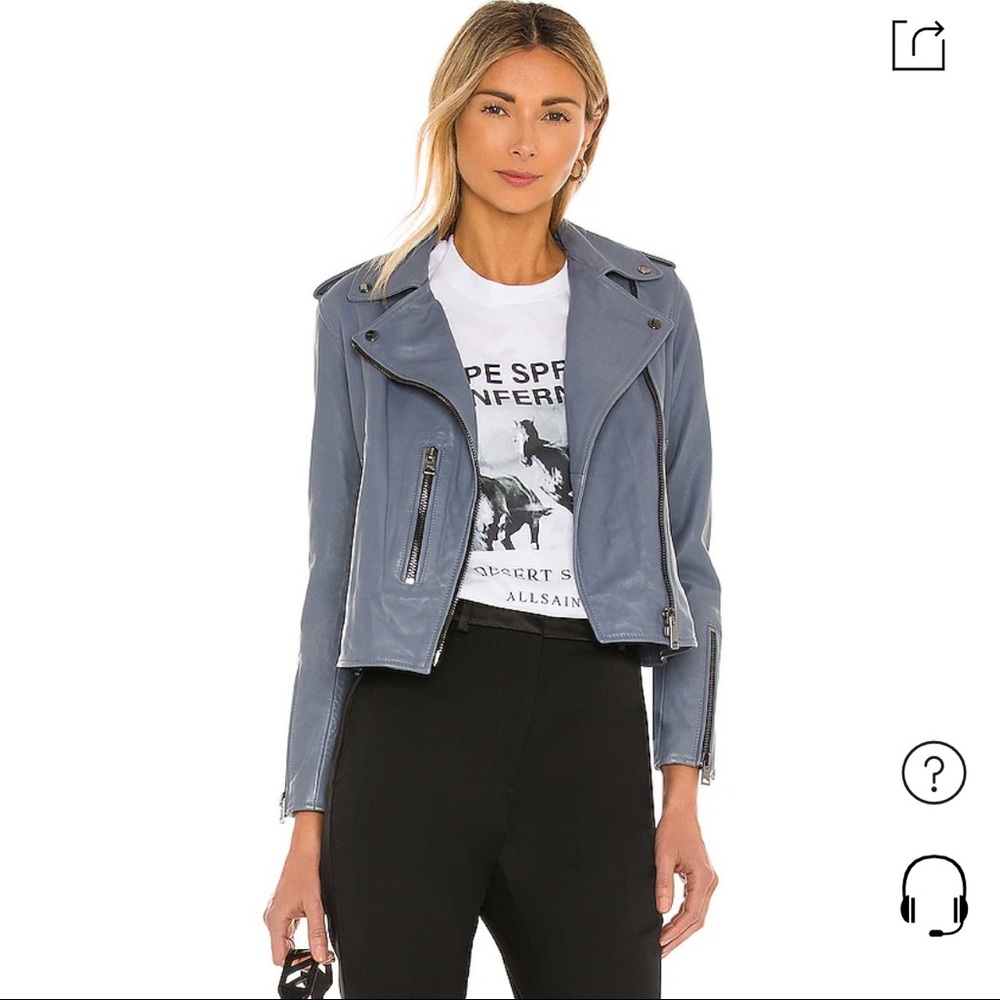 Allsaints Fern Biker Jacket Flint Blue US Size 4